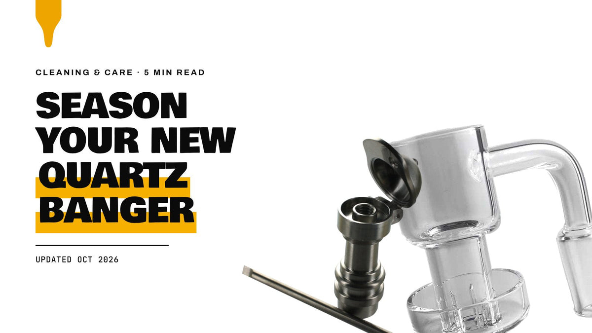 Season Your New Quartz Banger: a quartz terp slurper banger and a titanium nail on a white background