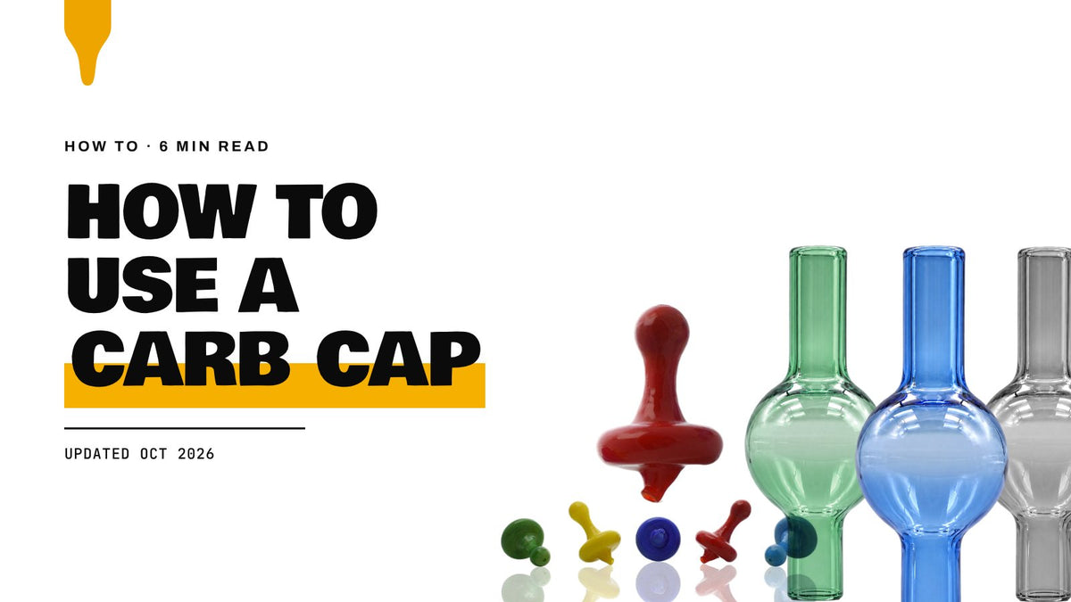 How to Use a Carb Cap: colored bubble carb caps and colored directional carb caps on a white background