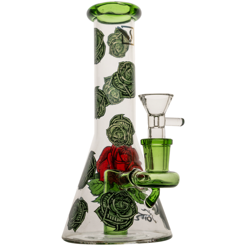 12" 50x5mm Clear Beaker with Money Rose Print & Fixed Stem Hanger Rig