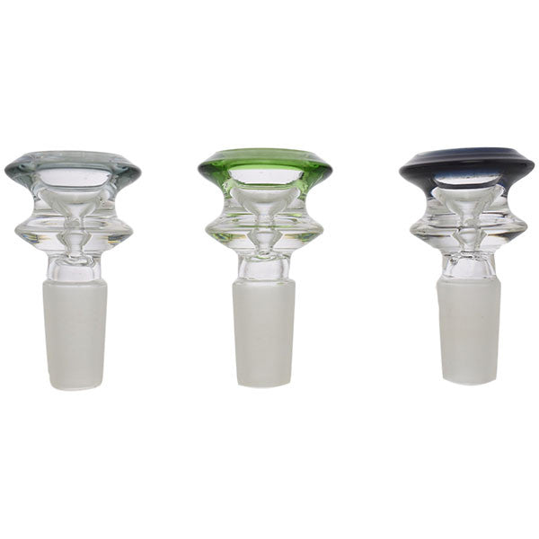 Diamond Edge Color Rim Funnel Glass Slide Bowl 18mm & 14mm