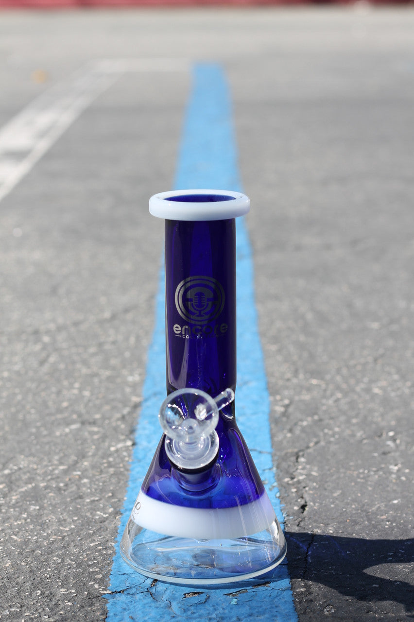 8" Mini Color Beaker with White Accent Water Pipe Bong by Encore Collection