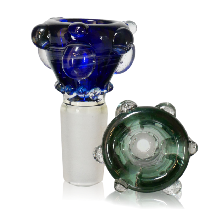  Color Tubing Sprial Twist w Warts Glass Slide Bowl (F75CR-14) Blue & Smoke Black