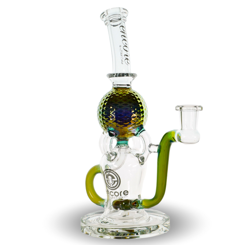 Encore Collection Glass Dab Rig Recycler Disco Ball Frenzy Quad Uptake Hero Shot