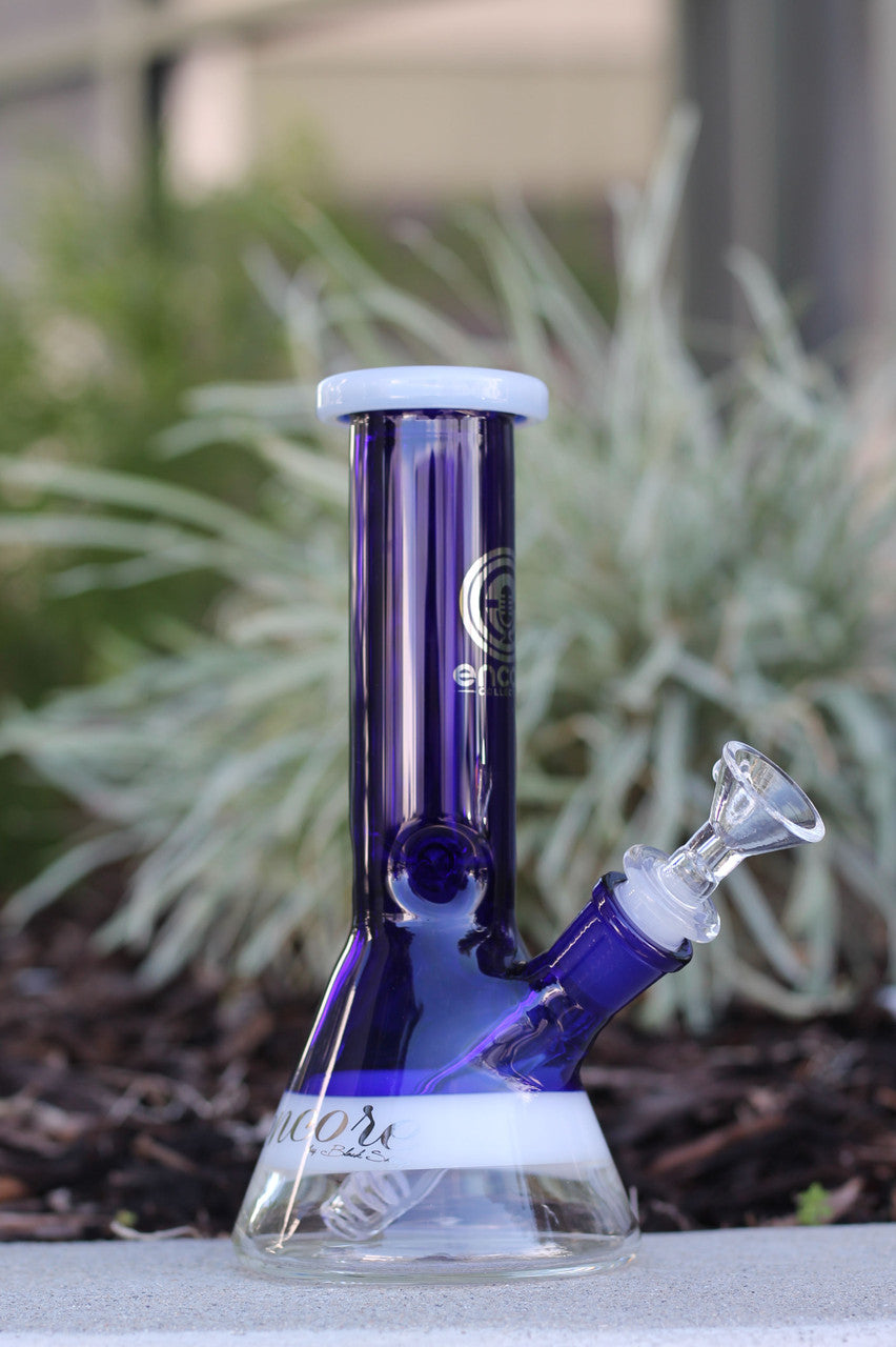 8" Mini Color Beaker with White Accent Water Pipe Bong by Encore Collection