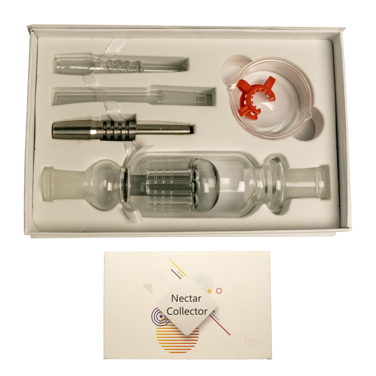 14mm White Box Tree Nectar Set w/ Stainless Steel Tip, Glass Tip, Dish & K-Clip