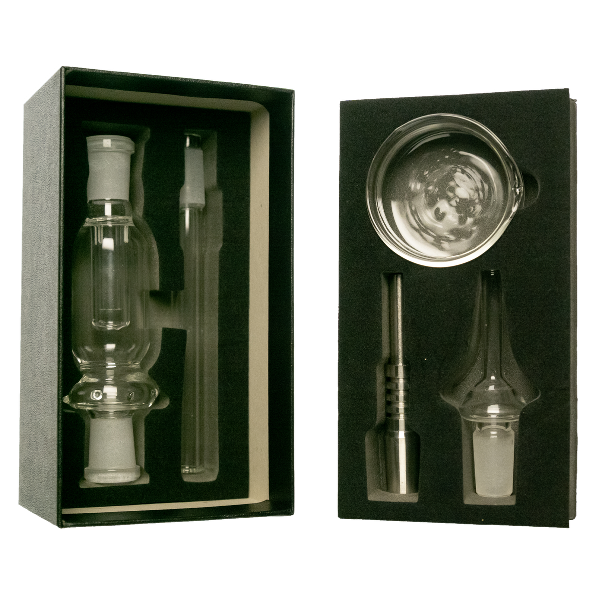 14mm Black Box Nectar box Set w/ Stainless Steel Tip, Glass Tip, Dish & Removable Mouthpiece