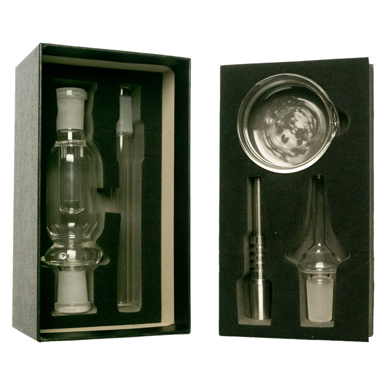 14mm Black Box Nectar box Set w/ Stainless Steel Tip, Glass Tip, Dish & Removable Mouthpiece